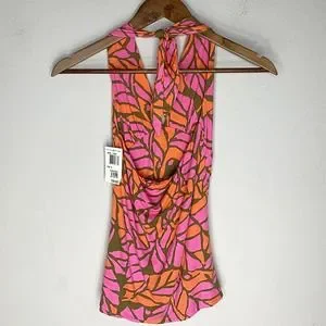 Trina Turk | Tops | Trina Turk Tropical Leaf Print Plunging Halter Top ...